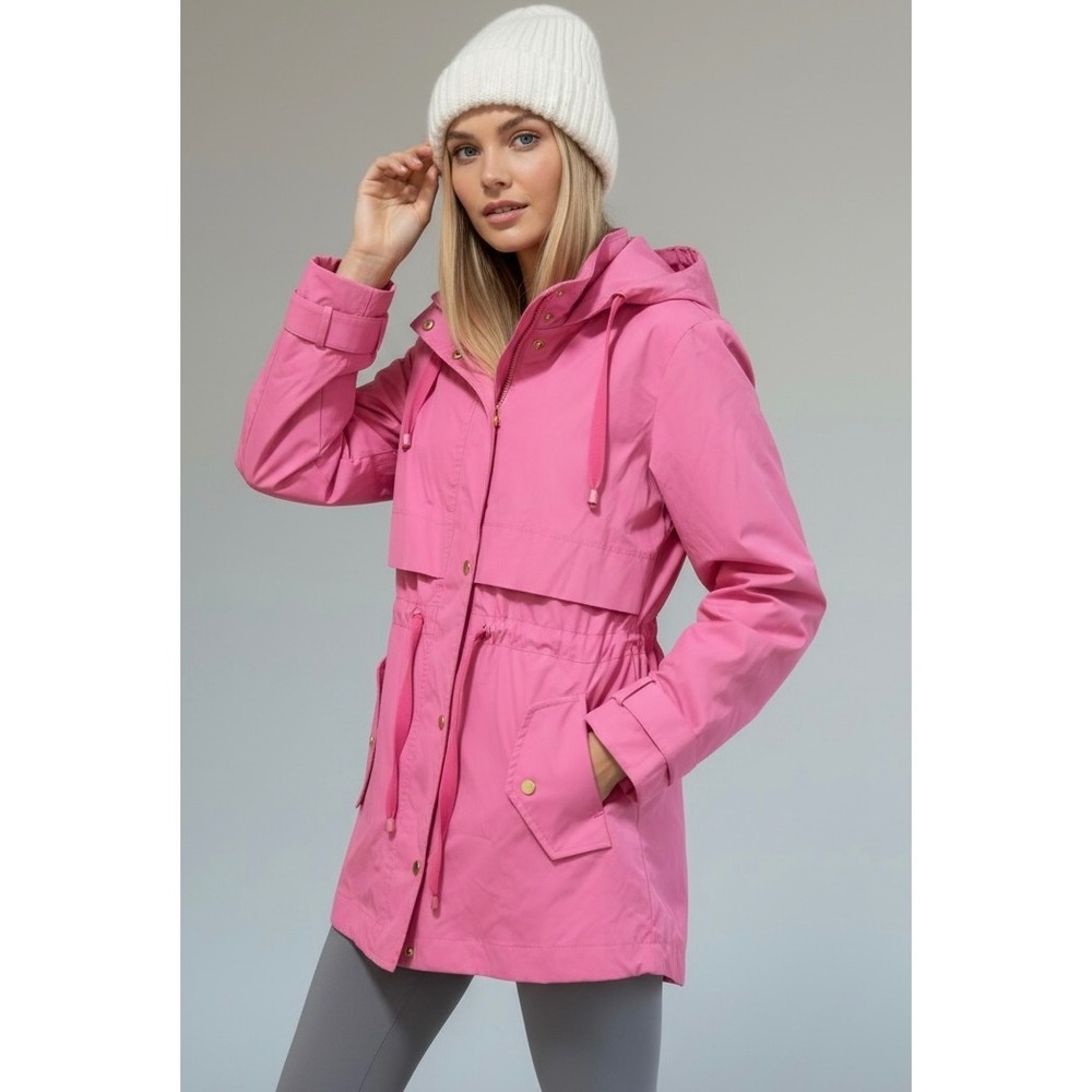 Nuage Pink Hooded Anorak Rain Jacket Size XL Drawstring Waist Utility Coat